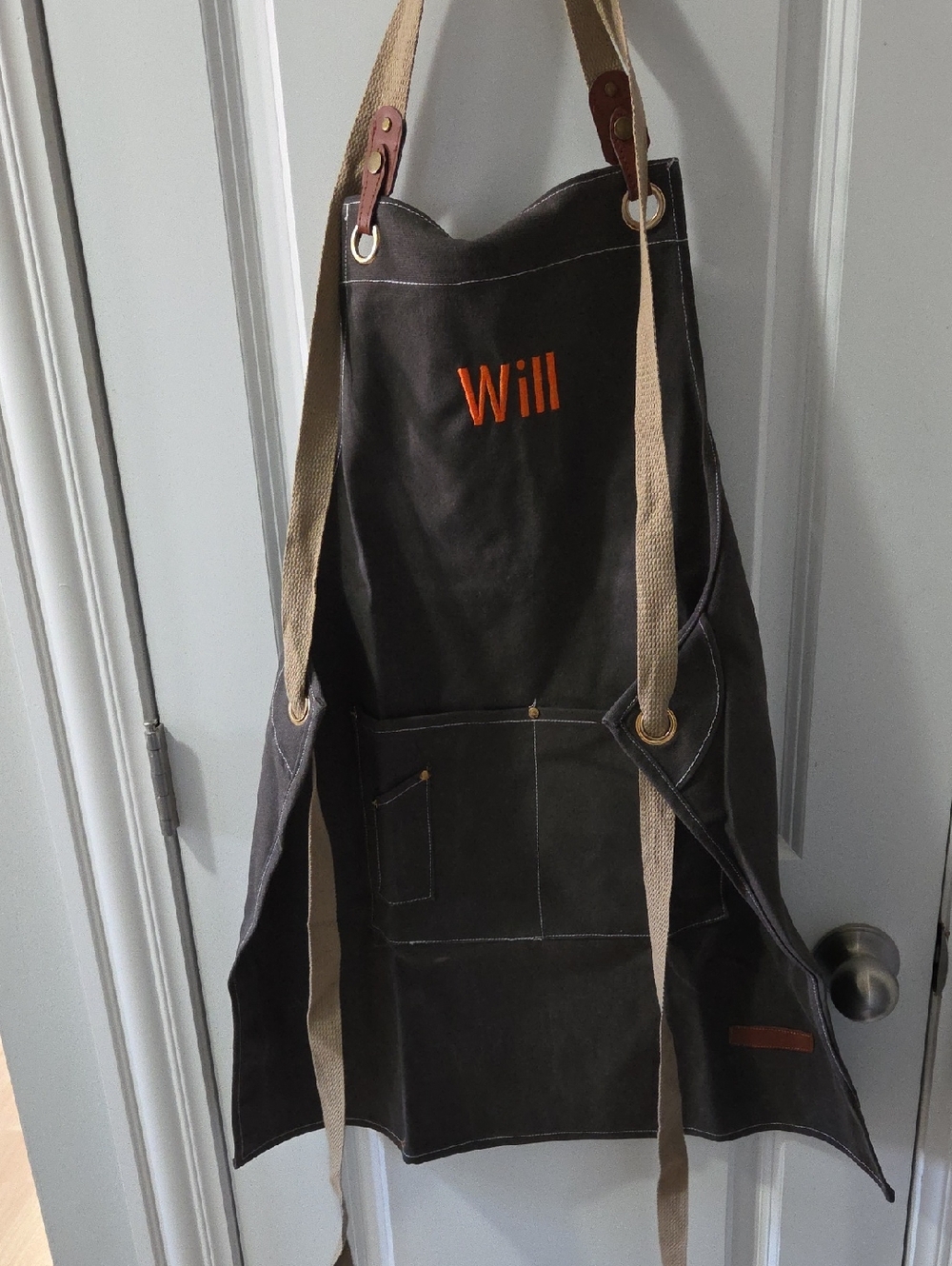 Canvas Work Apron with Tan Straps - Will Embroidery